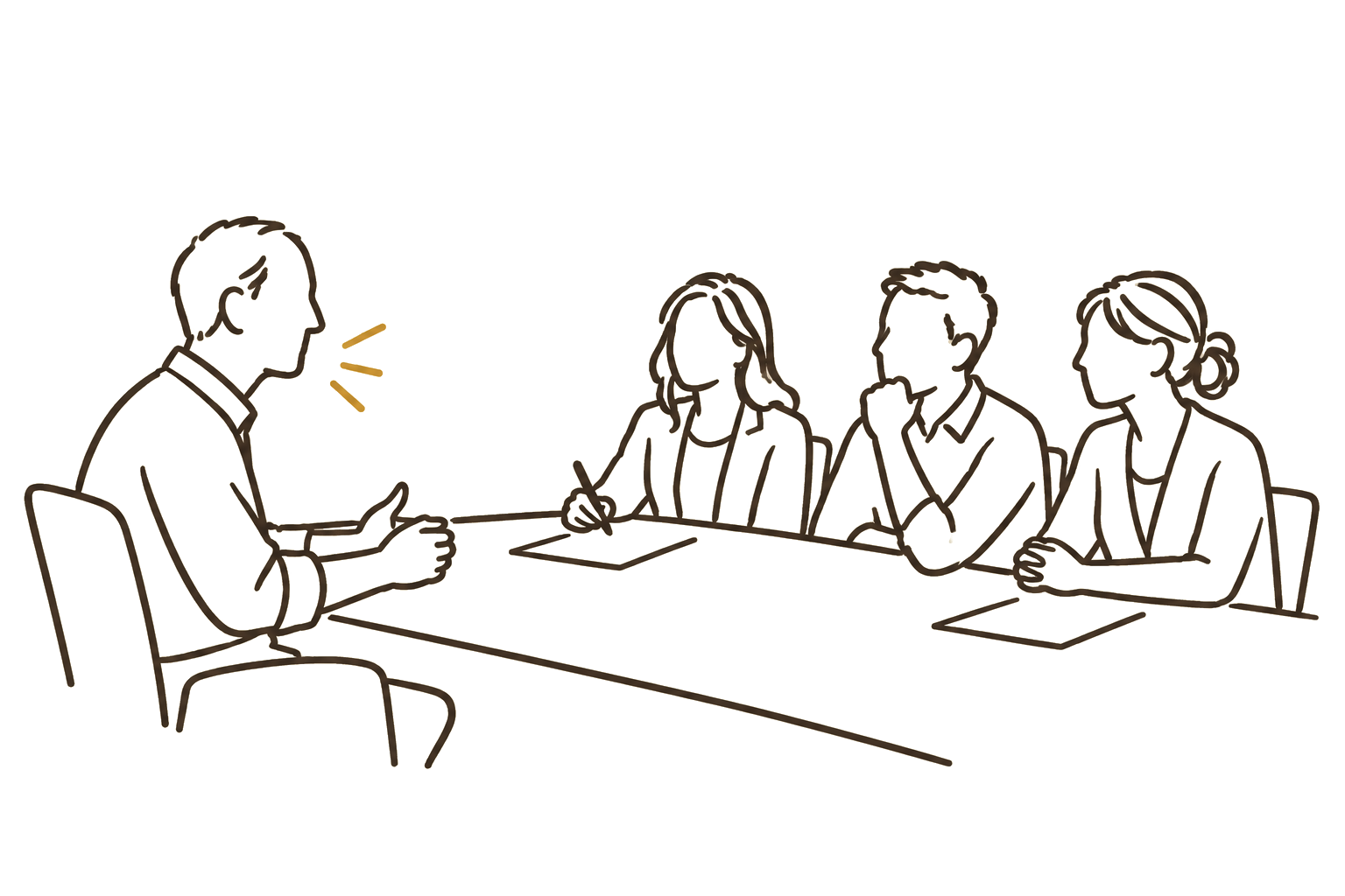 Illustration of a candidate being interviewed by a screening committee
