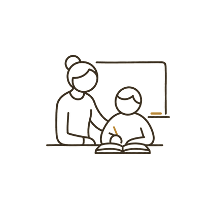 Illustration of a teacher helping a student at their desk